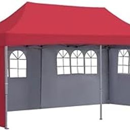 20x10 Ft /3x6 m Super Heavy Duty 60 kg Foldable Canopy Party Wedding Gazebo Tent with 4 Removable Side Walls -Red-image-47