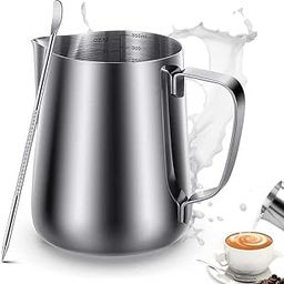 Zeitel® 12oz Milk Frothing Pitcher with Scale Stainless Steel Espresso Milk Frothing Pitchers for Cappuccino Barista Steam Pitchers Milk Jug Cup with Decorating Pen Latte Art-image-53