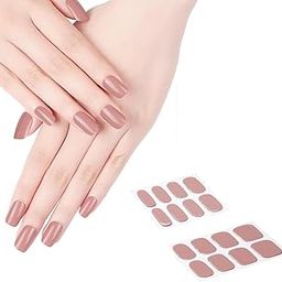 16 Tips Semi Cured Gel Nail Wraps - Solid Polish Stickers Full Kit - Strips and Art Stickers for Women Girls (17 Reddish Brown)-image-99