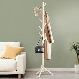 ABOUT SPACE Coat Hanger Stand for Home - Detachable Coat Rack with 8 Hooks for Handbags, Dress Stand for Adults Teen Children for Bedroom, Entryway (H 76 cm-176 cm) engineered wood and plastic White-51