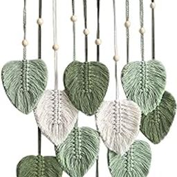 LOVE N BEYOND Macrame Wall Hanging Boho Handmade Wall Decor Feather Tapestry with Wooden Beads and Green Leaves Chic Boho Wall Art Decor 66 x 40 Cms (Green)-picture-15