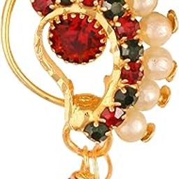 Vighnaharta Gold Plated with Peals Alloy and CZ stone Non Piercing Maharashtrian Nath Nathiya./ Nose Pin valentine day gift valentineday gift for her gift for him gift for women gift for women {VFJ1098NTH-Press }-image-49