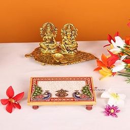Handicrafts Paradise Peacock and Kalash Designed Rectangle Shape Marble Pooja Chowki (15.3 cm x 10.2 cm x 2.55 cm) (HPMR17198)-18
