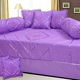 HomeStore-YEP Cotton Purple Designer Embroided Diwan Set of 8 Pieces for Living Room Dining Hall (1 Single Bedsheet, 5 Cushion Covers, 2 Bolster - Set of 8)-37