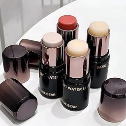 Gege Bear Highlighter Stick | Smooth Blendable Cream Stick | Aesthetic Highlighters Pastel | Dewy Water-Light Glow | Pastel-Inspired shades | Long-Lasting Glow | Perfect for Cheeks and Nose | Soft Look | Face Makeup Highlighter for Women (01# Hydrophobic, 8g)-image-1