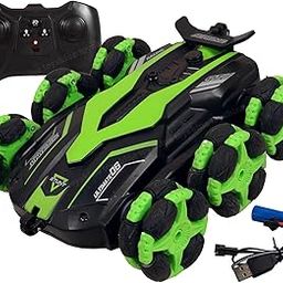 Toyshine 6 Wheels 360°Rotating Remote Control Rechargeable Stunt Car Swing Arm Vehicle Deformation Off Road 2.4GHZ - Green-18