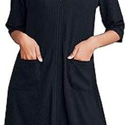 Enchant Home Pure Cotton Waffle Knit Zipper Bathrobes for Women | Super Soft | Lightweight | Knee Length Loungewear with Pockets-image-45