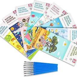 WISHKEY Water Colour Painting Notepad Set for Kids,Pack of 8, 8 Pages with Brush in Every Book, Water Painting Book with Water Colour with Painting Brush(Multiple Themes)-image-9