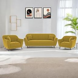 TANAVE Nayra Chesterfield 5 Seater Sofa Set (3+1+1) | Luxurious Yellow Velvet | Solid Sal Wood Frame | Tufted Back & Channel Pattern | Pre-Assembled for Living Room, Bedroom & Home Office-13