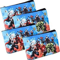 Pack of 4 Pencil Pouch | Square Stationary Pouch | Pen-Pencil Box for Kids | School Geometry Pouch | Pencil Utility Bag | Zipper Pencil Organizer | Marvel Avengers | Black-8