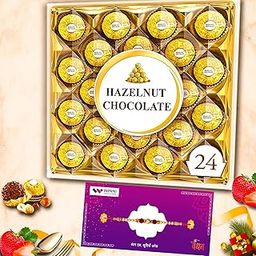 WINNI - 24 Pcs Premium Hazelnut Chocolates + 1 Rakhi Combo Pack | Rakhi Gift For Brother & Sister | Belgian Chocolates Gift | Chocolate Gift Box Hamper | Rakhi Gift Hamper | Celebration Chocolate Gift For Girls, Boys, Brother, Sister, Kids, Bhaiya, Bhabhi | Rakhi Set Box | Dark Chocolate Packet | Return Gift-image-26