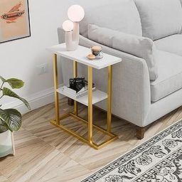 FURNISTHAN Engineered Wood Bedside Tables for Bedroom | Corner Side Table with Small Shelf for Storage | Multipurpose Side Table Stand for Home Furniture (Golden Finish)-image-98