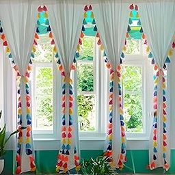 NYSARG Cotton Curtain with Multicolour Tassels, Light Filtering Door and Window Eyelet Curtain, Living Room, Bedroom, Kids Room,one Unit (White, 8 Feet) 96 * 42inch-image-44