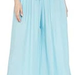 Women's Light Blue Palazzo Pants, Wide Leg, Elastic Waist with Drawstring, Ankle Length-25