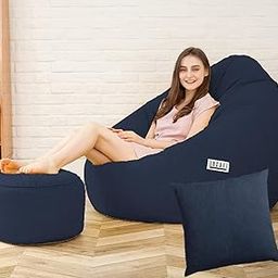 6XL Premium Superior-A Grade Orchid Leather Filled with Beans Jumbo Bean Bag with Footrest and Cushion Adult Size Bean Bag Capactity-Upto 6Feet (Ready to Use) Color (XXXXXXL-Navy Blue)-image-25