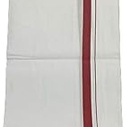 Traditional Men's Cotton Single Dhoti with Maroon Border.(White, Free Size)-16