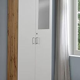 DeckUp Plank Cove 2-Door Engineered Wood Wardrobe with Mirror (Wotan Oak and White, Matte Finish)-image-43