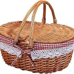 Picnic Basket Rural Practical Wicker Storage Hamper for Park Outdoor Parties Red Plaid-8
