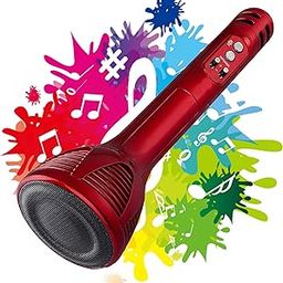 ACESQUARE Handheld Wireless Singing Mic Multi-Function Bluetooth 2 in 1 Karaoke Mike with Microphone Speaker with Recording + USB+FM + Card Slot + Aux Port +12 Hours Battery Life - Red-22
