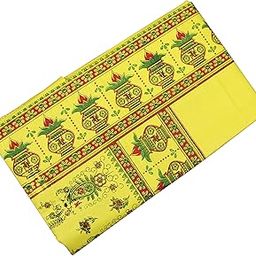 Spillbox Men's Color Border Cotton and Crush Jarigai Angavastram/Towel/kasavu Shawl/melmundu/uthareeyam/Traditional Pooja Towel – Printed angavastram (Yellow)-image-16