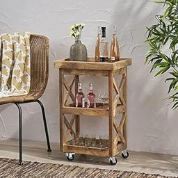 TANWAR HANDICRAFT Solid Wood Serving Trolley | Sheesham Wooden 2 Shelves Kitchen Kart | Solid Wood Bar Trolley/Serving Trolley/Wooden Service Trolley-image-2