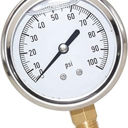 Qolekog 2-1/2" Dial 1/4" NPT 0~100Psi 304 Stainless Steel Glycerin Filled Pressure Gauge Bottom Mount-24