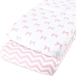 Cuddly Cubs Diaper Changing Table Pad Cover Set For Baby Girl | Soft & Breathable 100% Jersey Cotton | Adorable Unisex Patterns & Fitted Elastic Design | Cute Nursery & Cradle Bedding Sheets 2-Pack-picture-6