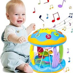Kidology Rotating Pacific Drum Baby Musical Toys 0-3 Years Light Up Projector Infant Tummy Time Toys Sensory Toddler Toy Birthday Gifts for Girl Boy Learning & Education Toy-9