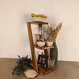 Symplify Lyric Counter top Wooden 3 Tier Shelf & Planter Wooden Multipurpose Shelf || Space-Saving Organizer, Rustic Brown-image-1