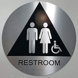 CA UNISEX RESTROOM ACCESSIBLE SIGN Braille Sign with Raised Tactile Graphics and Letters -(Aluminum, Brush Silver,12 Diameter) The sensation line-image-11
