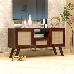 GHODELA ART Sheesham Wood TV Cabinet with 1 Drawer and 2 Door Storage for Living Room Wooden Tv Entertainment Unit for Bedroom Home (Walnut Finish)-image-48