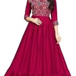 Design a New Multi Thread Embroidery Work Anarkali Pink Color Vichitra Silk Gown with Fully falir for Women-7