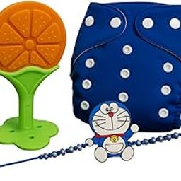 Kritiu Reusable Baby Cloth Diapers (0-3 Years) Pack of 3 with 1 Stand Teether And 1 Rakhi | Leak-Proof & Adjustable | Washable Up to 300 Times | Waterproof, BPA-Free, Eco-Friendly, Anti Bacterial, Rashes Free Diapers for Babies & Toddlers (3-17 kg) Rakshabandhan Kids, Best Rakhi For little Brother (Blue-Orange-Blue)-image-49