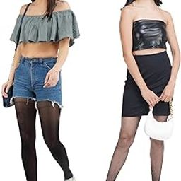 Pack of 2 Skin and Black Net Stockings For Women | Transparent Stockings For Women Summer | Pantyhose Stockings For Women Skin Color Combo-image-36