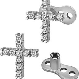 2pcs Dermal Anchor Tops and Base Titanium Steel Piercing Jewelry Cross-picture-51