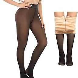 Velvet Touch Thermal Tights Leggings for Women - Ultimate Warm Fleece Leggings for Women, Thermal Winter Fake Translucent Tights, Dual-Tone, Free Size (Waist Size : 26 Inch to 34 Inch) Black-14