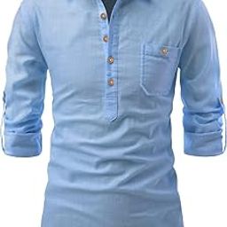 Full Sleeve Spread Collar Pure Cotton Casual, Wedding, Party, Festival Stylish Latest Short Length Slim fit Kurta Style Shirt for Men and Boys.-image-97