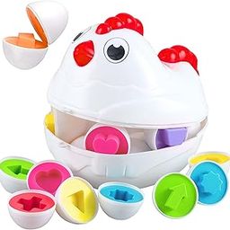 Kids First Step Matching Shapes Eggs | Activity Toy for Babies | 12 Multicolor Eggs | Educational Game for Toddler & Preschool Kids | Pull-Along Hen Toy with Wheels-26