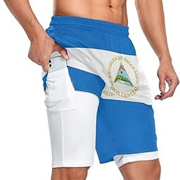 Nicaragua Flag Mens 2 in 1 Workout Running Shorts Sport Pants with Pocket-image-7
