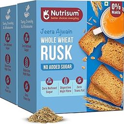 Nutrisum Premium Whole Wheat Rusk Jeera & Ajwain Flavour, High Fiber, Refined Sugar Free, Tea Toasts 180 Gms(Pack Of 2)-image-12