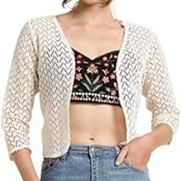 Women Cotton Graphical Lace Cover Up Shrug Cardigan UNBZZ-SG-1017-TriRG-53