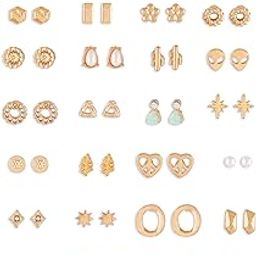 Set of 25 Gold Tone Classy Contemporary Studs & Hoop Earrings For Women-ZPFK14642-71
