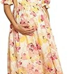 Floral Printed Rayon Maternity Dress/Feeding/Nursing/Zipper/Belt-image-91