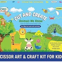 SparkLPlay Art and Craft Kit. Toys for Kids. Snip Snip Activity. Birthday Gift for Girls & Boys Ages 4 to 9. DIY Kit. Craft Supplies. Develop Scissor Skills. (Cut & Create - Animals We Know)-image-43