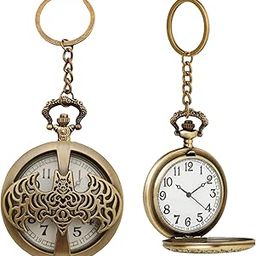 Premium Retro Vintage Pocket Watch Key Chain Classic Antique Bronze Analog Pocket Watch Stainless Steel Metal Car Bike Home Keychain with Key Ring Anti Rust Gift for Men & Women-14