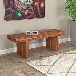 NISHA FURNITURE Solid Sheesham Wood Bench for Living Room, Home Balcony, Garden and Outdoor. 2 Seater Dining Bench in Natural Teak Finish-image-69