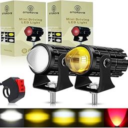 OTOROYS Mini Driving LED Fog Light, 20W, 5 Modes, White/Yellow/Red, DC 12V-24V, Fog Lamp with Switch Universal For All Motorcycle, Scooty, Cars, Projector Light White,Yellow And Red (Pack Of 2)-27
