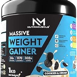 Nutrimuscle ® Massive Weight Gainer - 1 Kg - Cookies and Cream Flavour - Contains Complex Carbohydrates for Healthy Weight Gain-92
