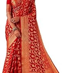 Women's Banarasi Georgette Silk Saree with Unstitched Blouse Piece - Gold Zari Woven Work Sarees for Wedding-29