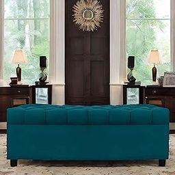 AMATA Eagle 2 Seater Ottoman/pouffe Ocean Blue Suede Velvet Fabric Perfect for Home Living Office Room and Guests (Ocean Blue 3, 2 Seater)(3 Year Warranty)-image-32